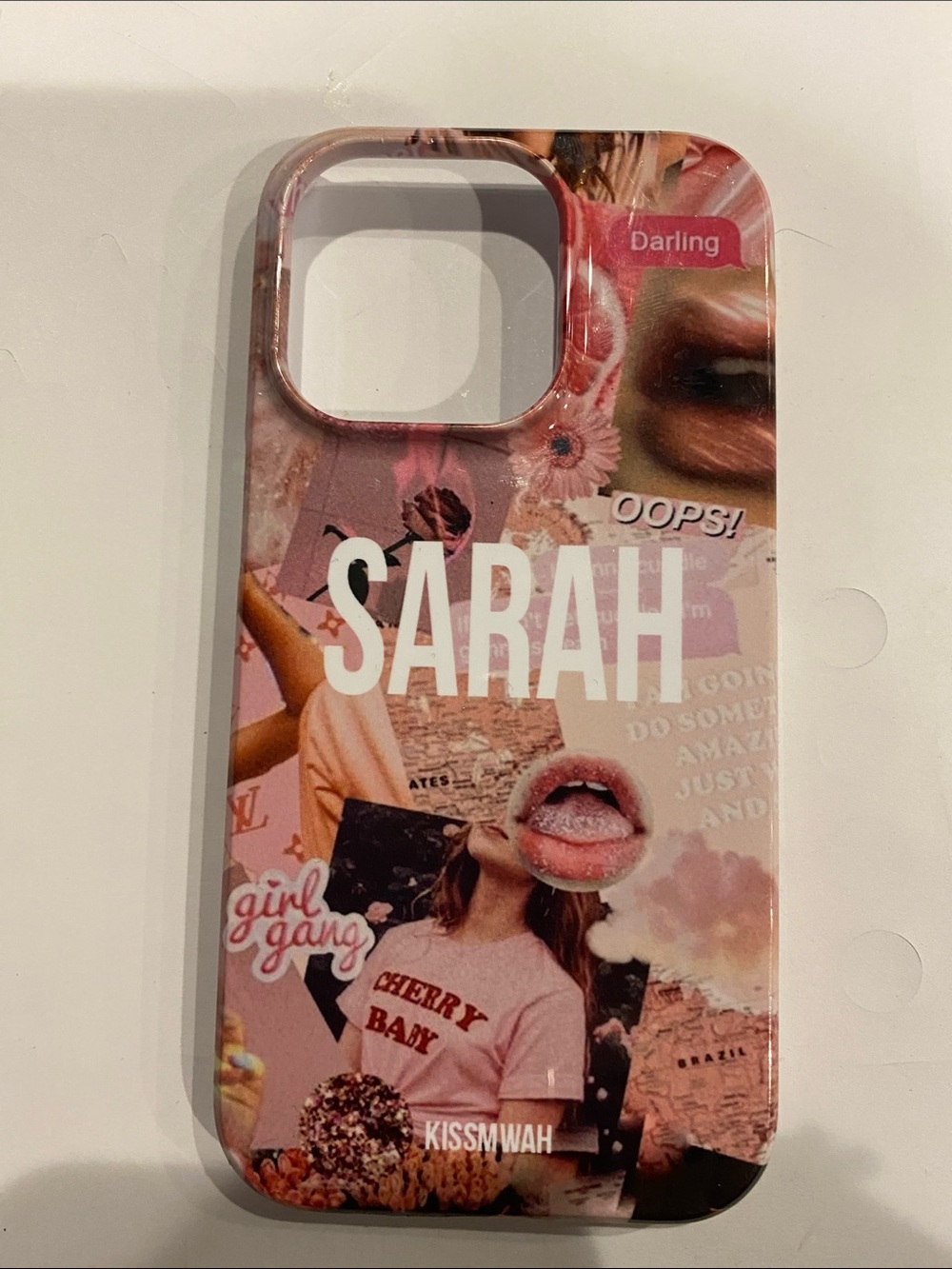 Personalized Pink 'Sarah' Collage Phone Case iPhone 14 Pro